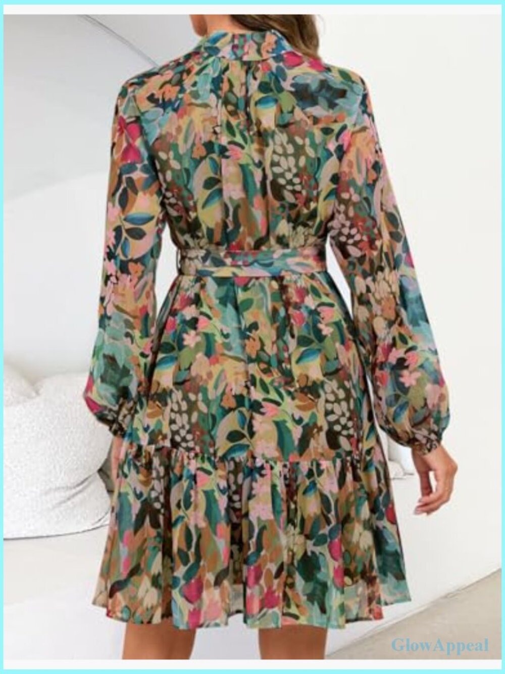 Long Sleeve Floral Mini Dress Chiffon A-Line Swing Party Dress - Picture 5 of 7